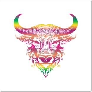 Rainbow Taurus Bull Posters and Art